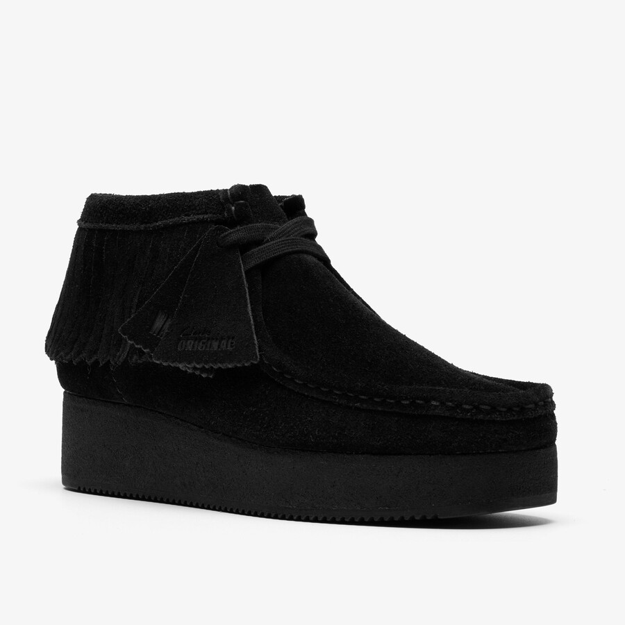 wallabee wedge fringe - czarny zamsz